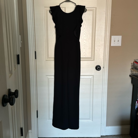 Lulus black ruffled wide leg jumpsuit. Worn once, perfect condition. - Picture 1 of 4